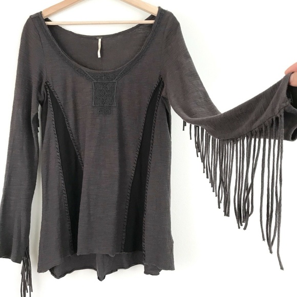 Free People Tops - Free People Fringe Sleeve  Boho Top